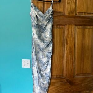 Elegant Blue and White Floral Dress